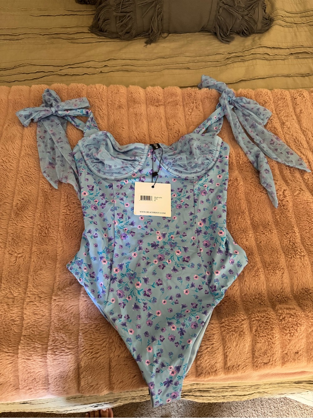 Beach Riot Blue Floral Tie-Shoulder One-Piece